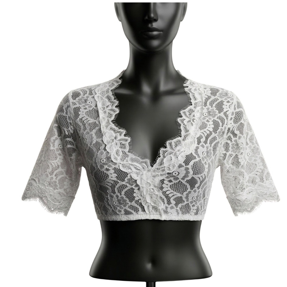 New 3XL‎ White Lace Dirndl Blouse Undershirt Top Stretchy V Neck Crop